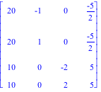Matrix([[20, -1, 0, (-5)/2], [20, 1, 0, (-5)/2], [10, 0, -2, 5], [10, 0, 2, 5]])